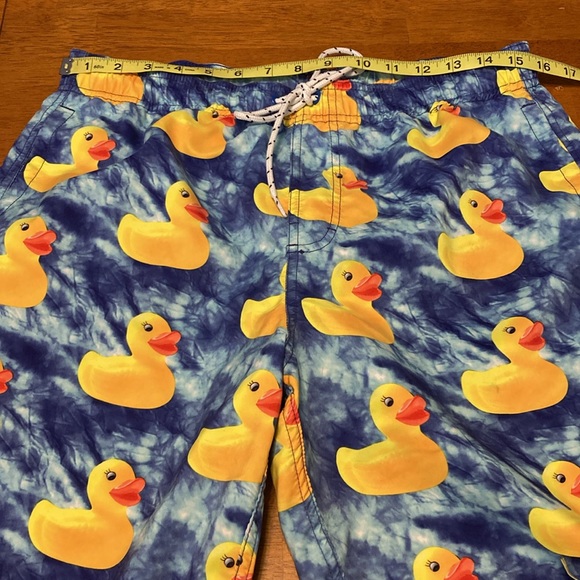 Neff Mens Size Medium Swim Suit Trunks Shorts Rubber Duck Print Yellow Blue - Picture 8 of 11